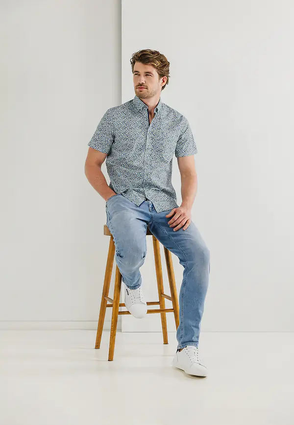 State Of Art Overhemd Met Korte Mouwen En Print Wit/kobalt