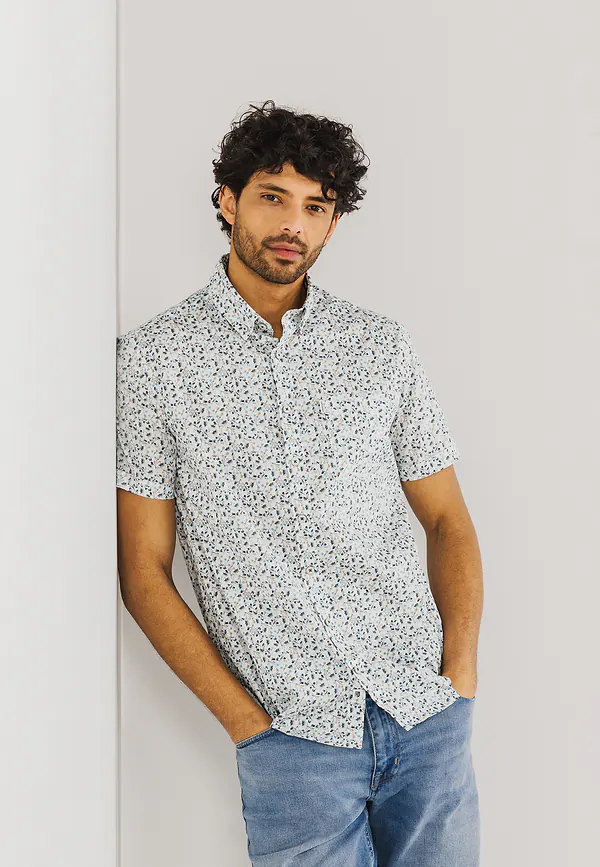 State Of Art Overhemd Met Korte Mouwen Wit/mintblauw