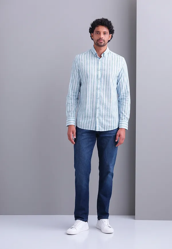 State Of Art Overhemd Met Streepdessin Grijsblauw/wit