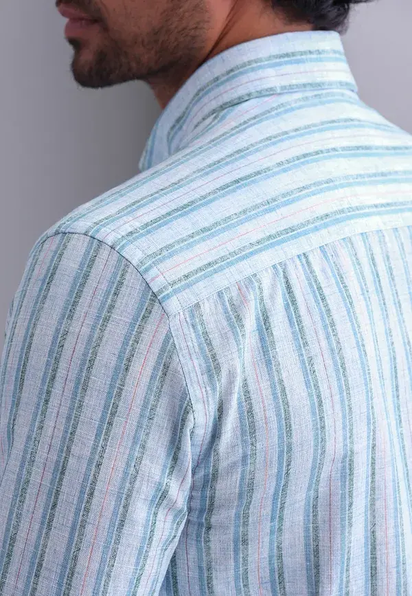 State Of Art Overhemd Met Streepdessin Grijsblauw/wit