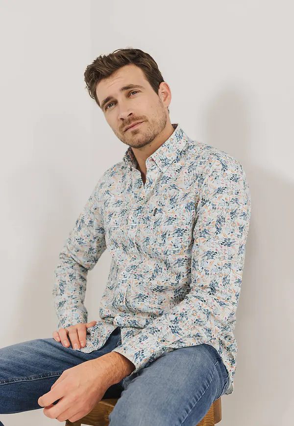 state of art Overhemd met structuurpatroon wit/grijsblauw