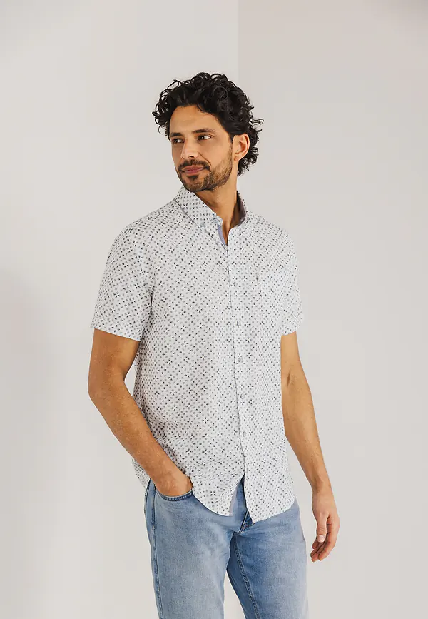 state of art Overhemd van biologisch katoen met print wit/grijsblauw
