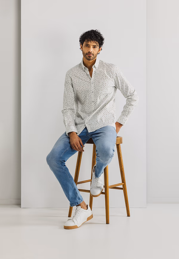 State Of Art Overhemd Van Biologisch Katoen Met Print Wit/petrol