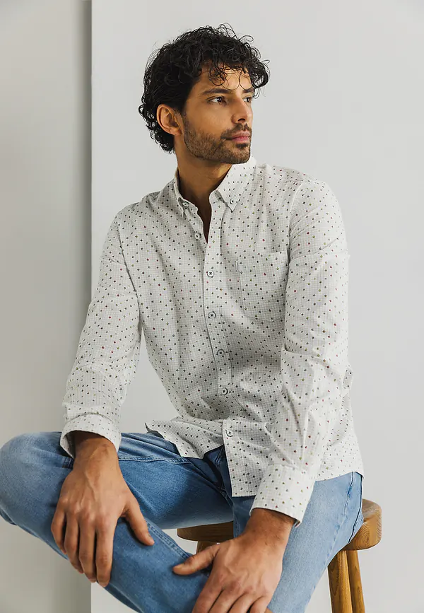 state of art Overhemd van biologisch katoen met print wit/petrol