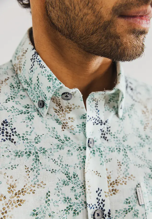 State Of Art Overhemd Van Een Linnenmix Wit/mintblauw