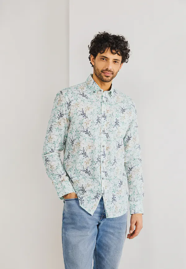 state of art Overhemd van een linnenmix wit/mintblauw