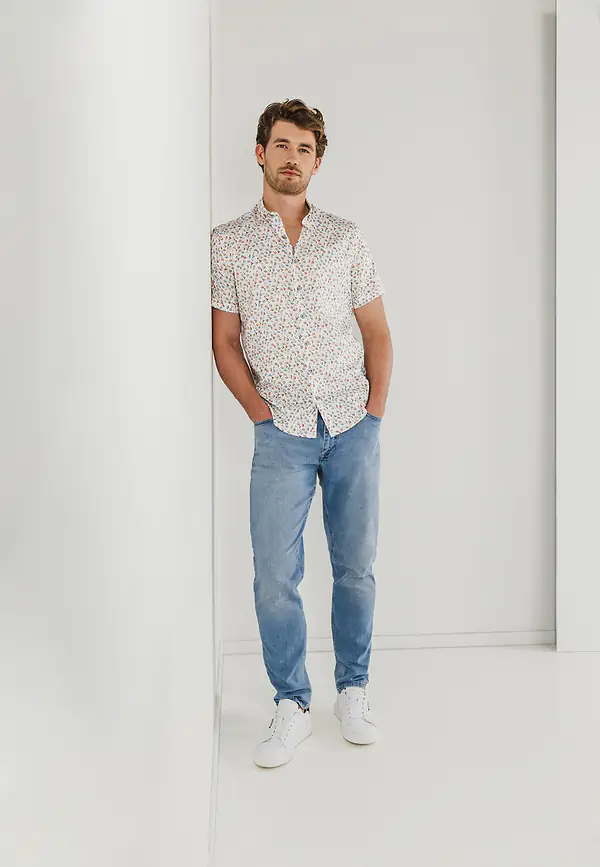 State Of Art Overhemd Van Een Lyocell-mix Met Stretch Wit/bladgroen