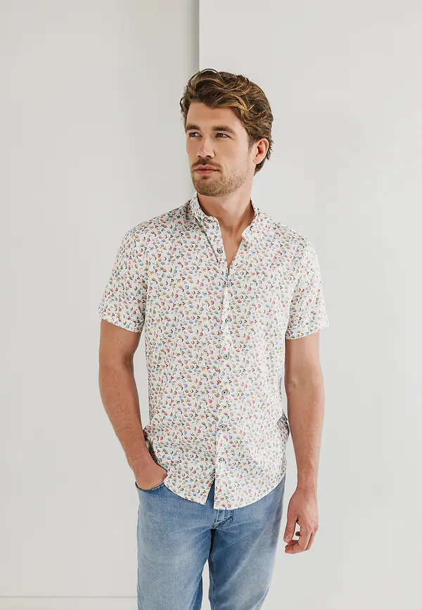 state of art Overhemd van een lyocell-mix met stretch wit/bladgroen