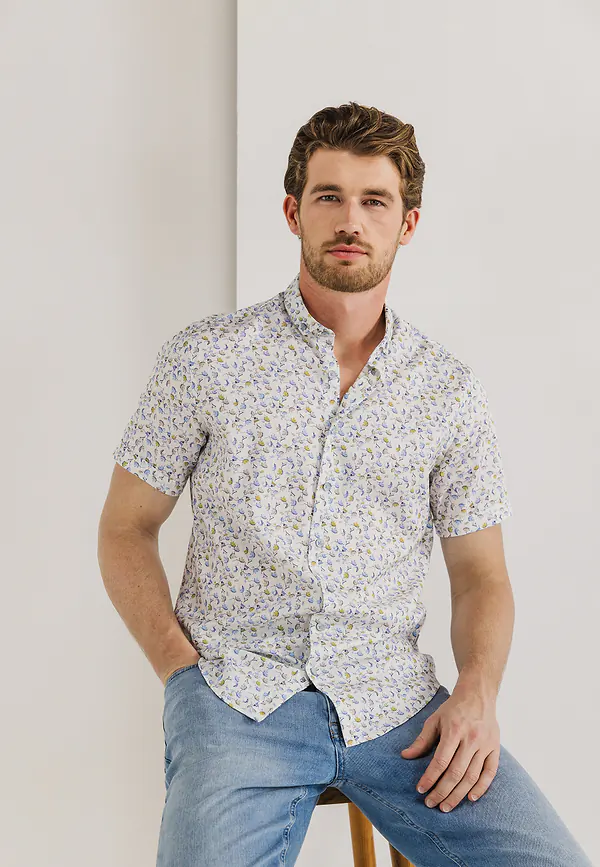 state of art Overhemd van een lyocell-mix met stretch wit/grijsblauw