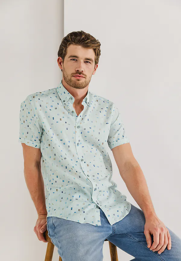 state of art Overhemd van een lyocell-mix wit/mintblauw