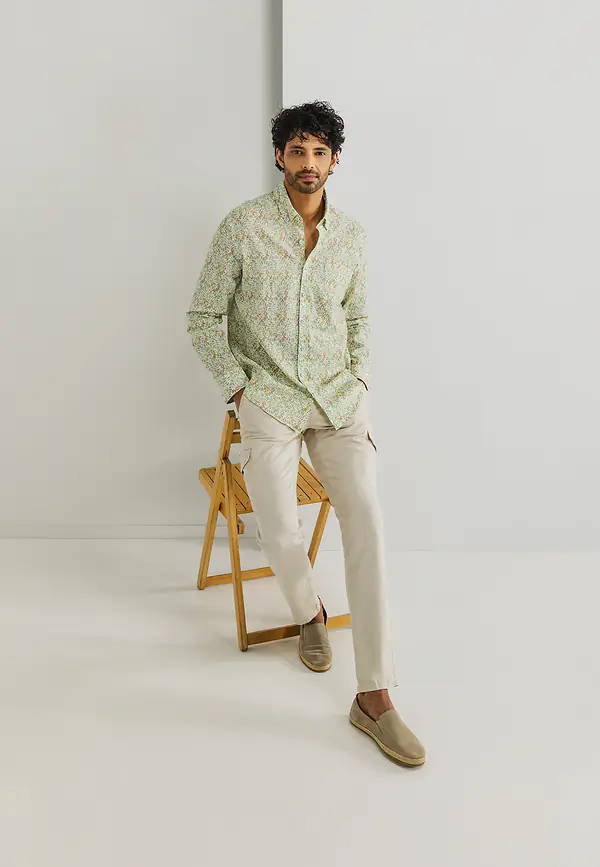 State Of Art Overhemd Van Katoen Met Linnen Wit/bladgroen