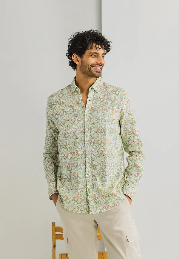 state of art Overhemd van katoen met linnen wit/bladgroen