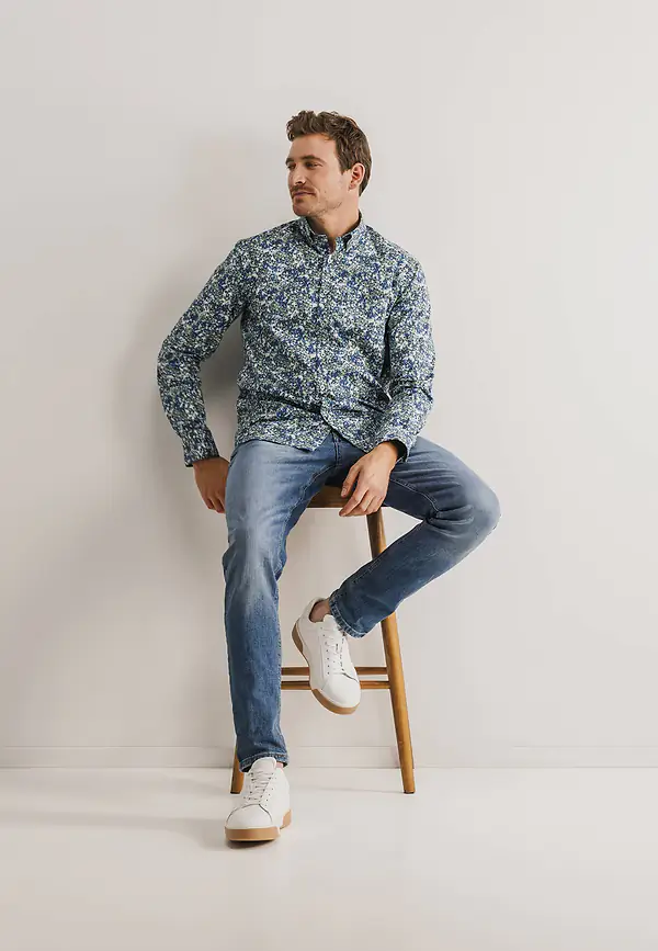 State Of Art Overhemd Van Katoen-stretch Wit/kobalt