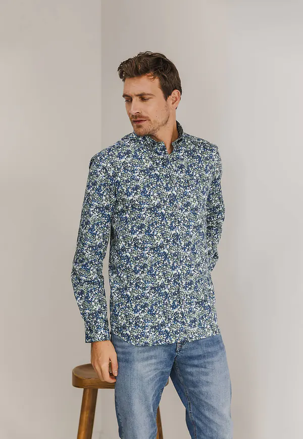 state of art Overhemd van katoen-stretch wit/kobalt