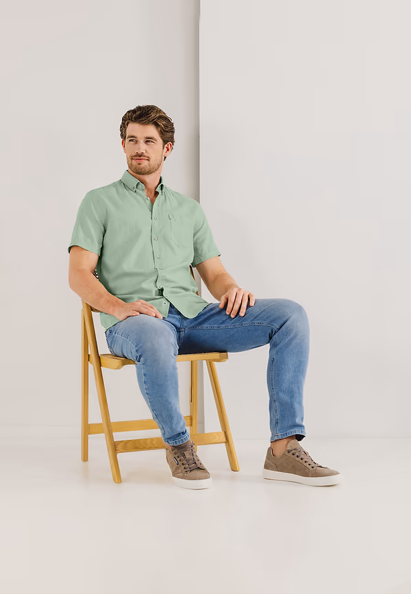 State Of Art Oxford Overhemd Met Korte Mouwen Bladgroen/wit