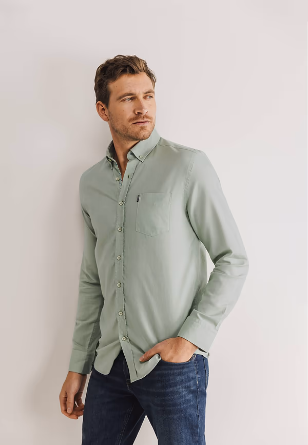 state of art Oxford overhemd met lyocell wit/bladgroen