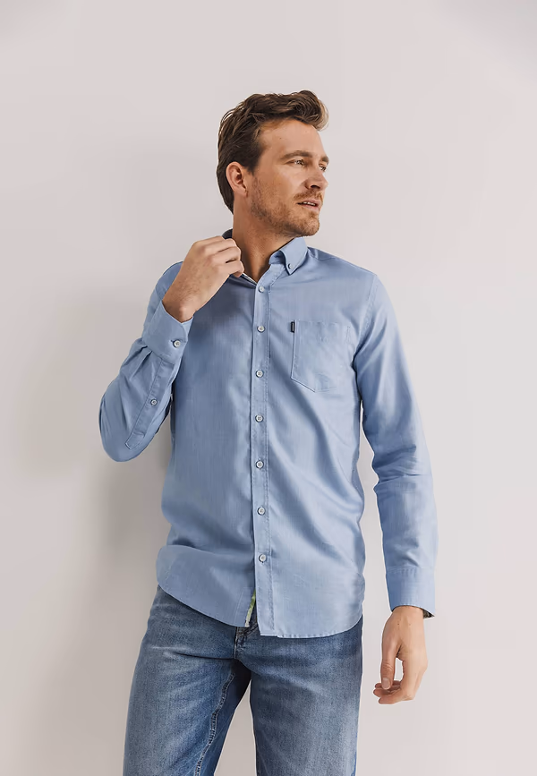 state of art Oxford overhemd met lyocell wit/grijsblauw