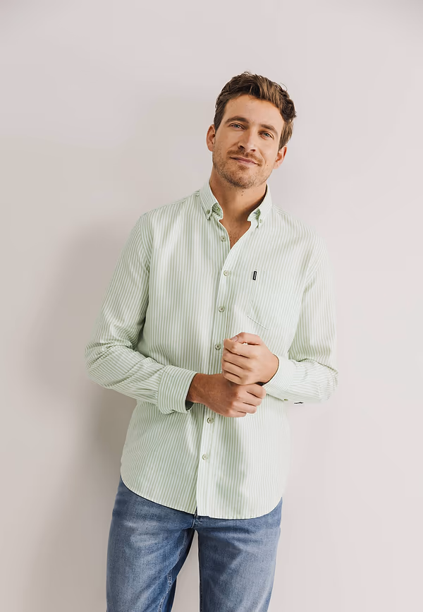 State Of Art Oxford Overhemd Met Streepdessin Wit/bladgroen