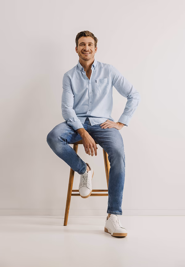 State Of Art Oxford Overhemd Met Streepdessin Wit/grijsblauw