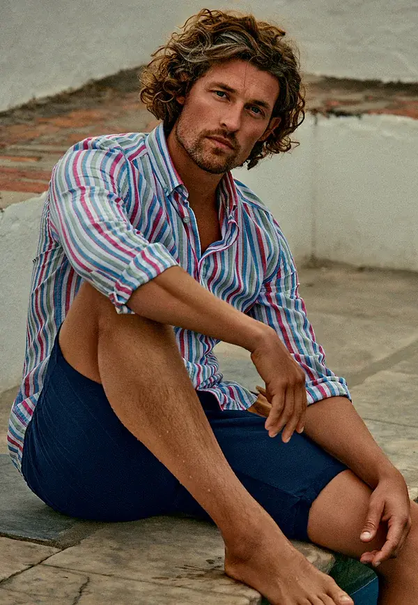 state of art Oxford overhemd met streepdessin wit/grijsblauw