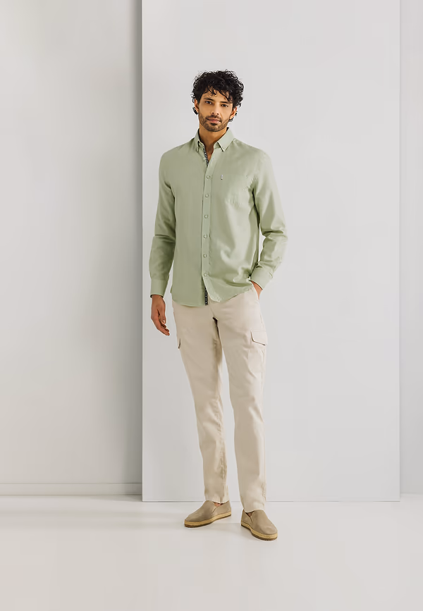 State Of Art Oxford Overhemd Van Een Lyocell-mix Bladgroen/wit