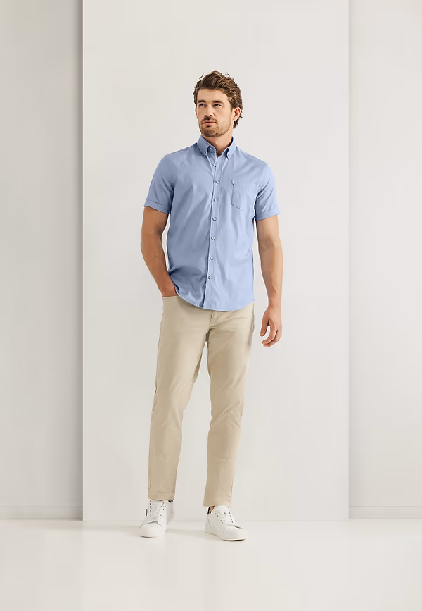 State Of Art Oxford Overhemd Van Stretch-katoen Wit/grijsblauw