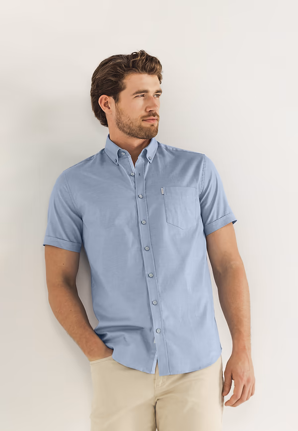 state of art Oxford overhemd van stretch-katoen wit/grijsblauw