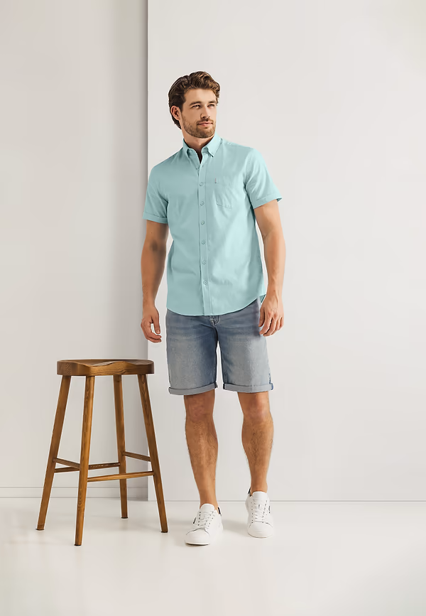 State Of Art Oxford Overhemd Van Stretch-katoen Wit/mintblauw