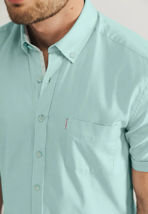 State Of Art Oxford Overhemd Van Stretch-katoen Wit/mintblauw