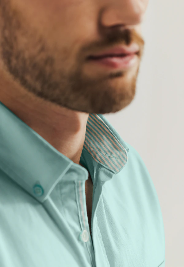 State Of Art Oxford Overhemd Van Stretch-katoen Wit/mintblauw