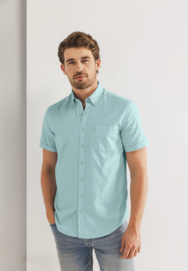 state of art Oxford overhemd van stretch-katoen wit/mintblauw