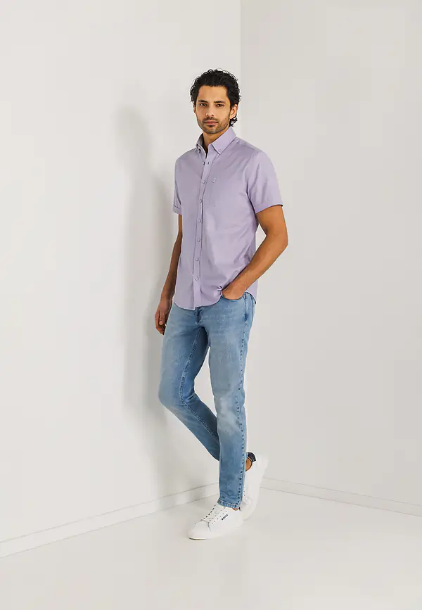 State Of Art Oxford Overhemd Van Stretch-katoen Wit/violet