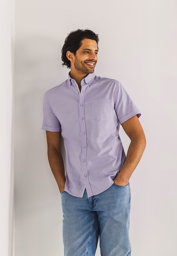 state of art Oxford overhemd van stretch-katoen wit/violet