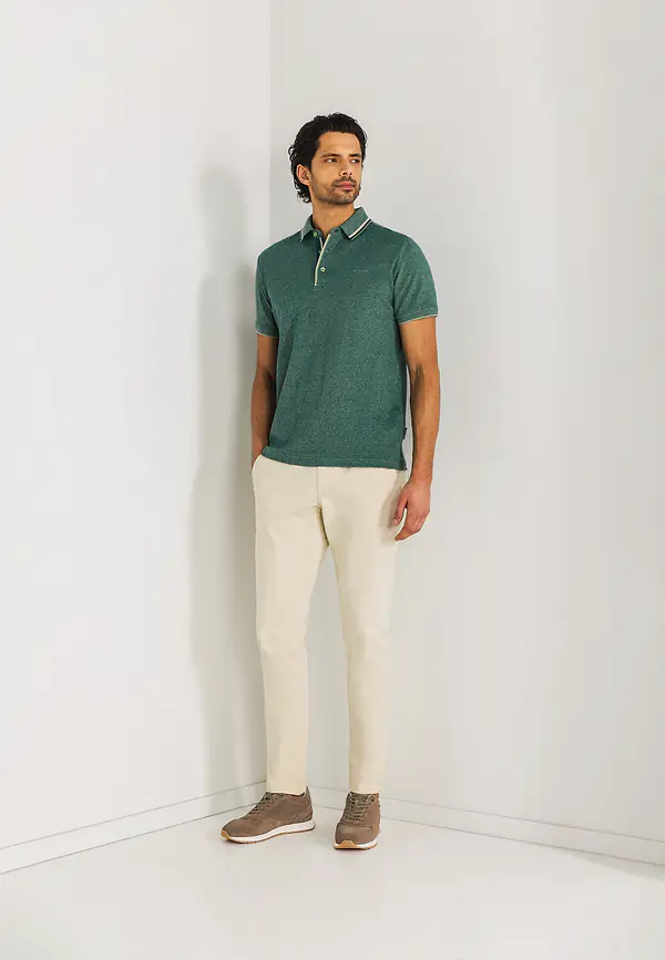 State Of Art Oxford Piqué Polo Met Streepdetails Bladgroen/petrol