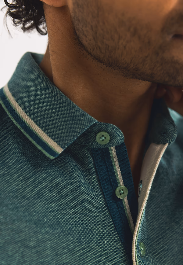 State Of Art Oxford Piqué Polo Met Streepdetails Bladgroen/petrol