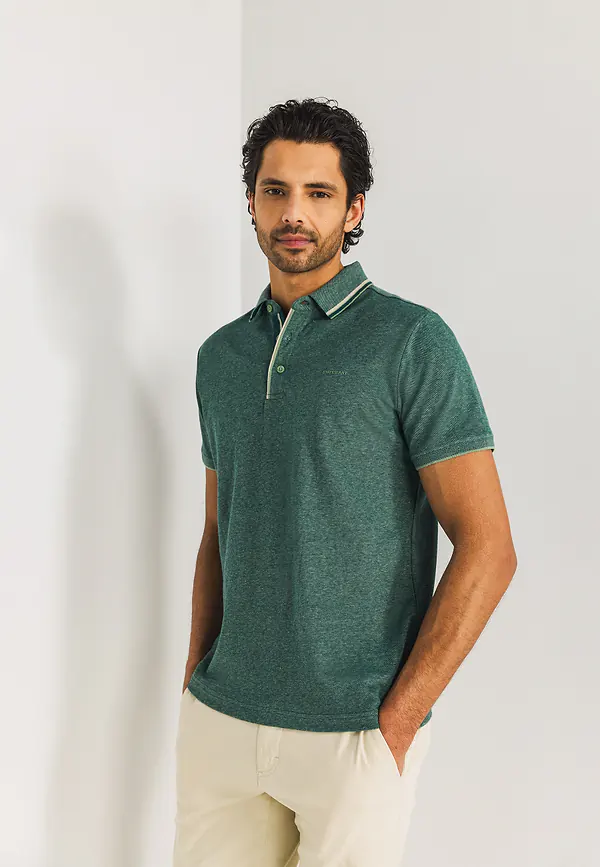 state of art Oxford piqué polo met streepdetails bladgroen/petrol