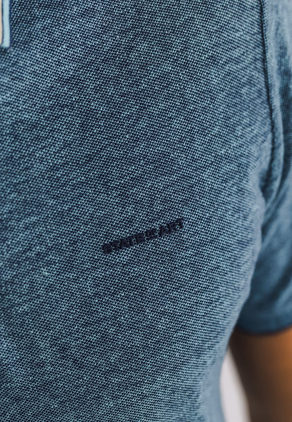State Of Art Oxford Piqué Polo Met Streepdetails Donkerblauw/mintblauw