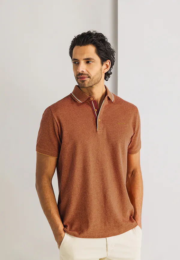 State Of Art Oxford Piqué Polo Met Streepdetails Mango/brique