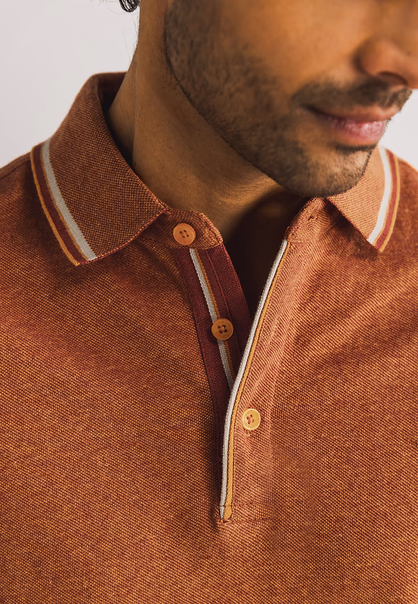 State Of Art Oxford Piqué Polo Met Streepdetails Mango/brique