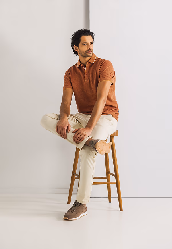 state of art Oxford piqué polo met streepdetails mango/brique