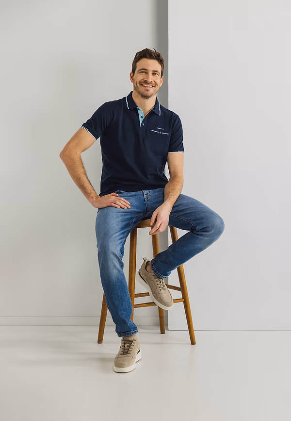 State Of Art Piqué Polo Met Borstzak Donkerblauw Uni