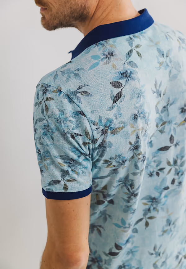 State Of Art Piqué Polo Met Digitale Print Mintblauw/wit