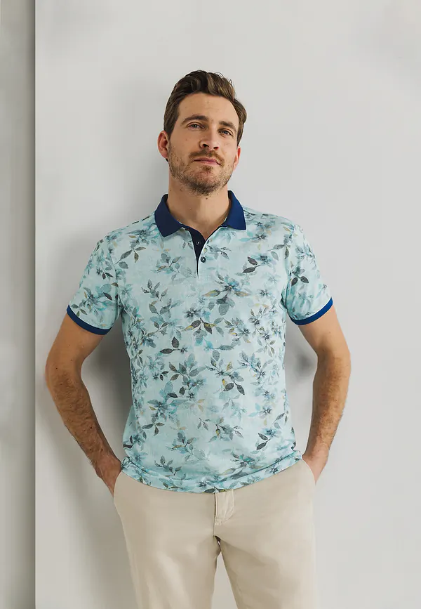 state of art Piqué polo met digitale print mintblauw/wit
