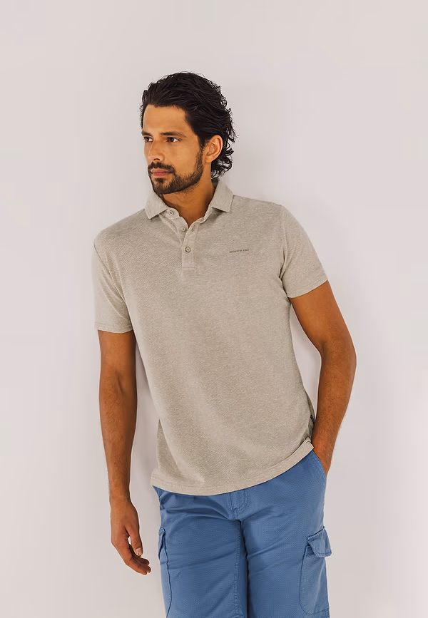 state of art Piqué polo met gemêleerd dessin beige/wit