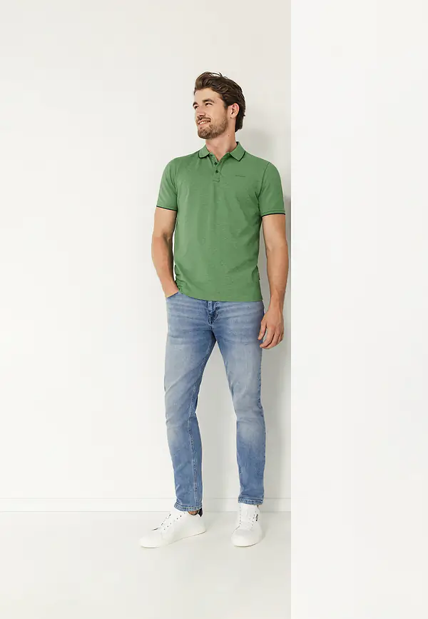 State Of Art Piqué Polo Met Gemêleerd Dessin Bladgroen Uni