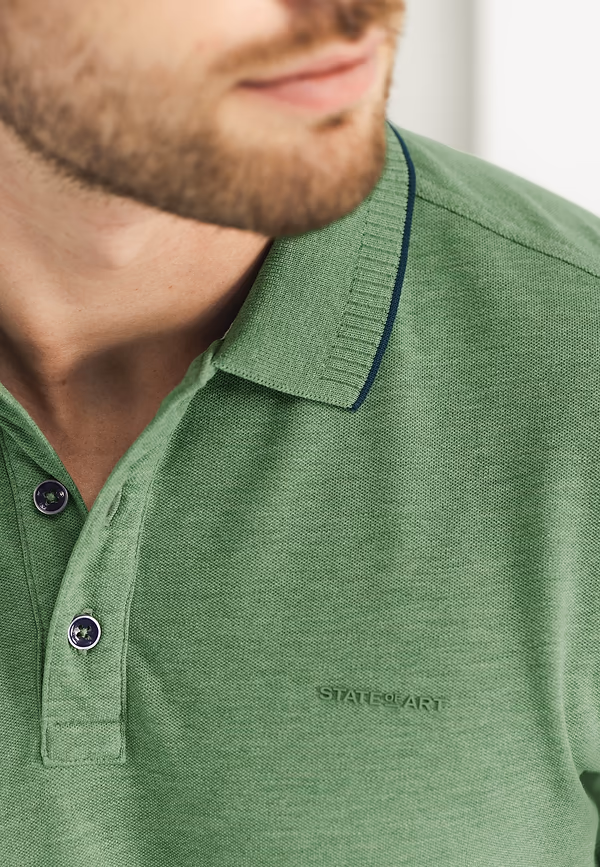 State Of Art Piqué Polo Met Gemêleerd Dessin Bladgroen Uni