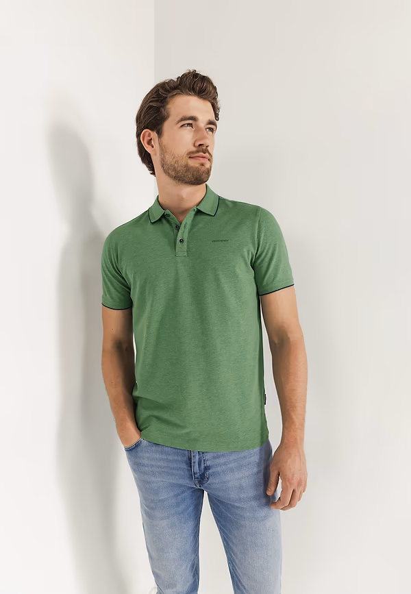 state of art Piqué polo met gemêleerd dessin bladgroen uni