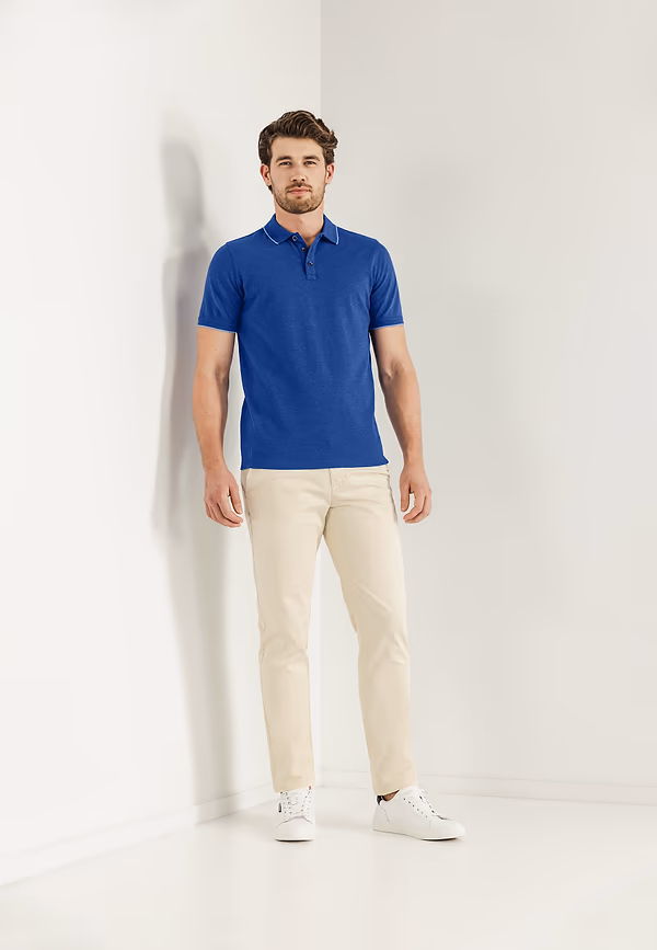 State Of Art Piqué Polo Met Gemêleerd Dessin Kobalt Uni