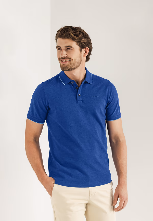 state of art Piqué polo met gemêleerd dessin kobalt uni