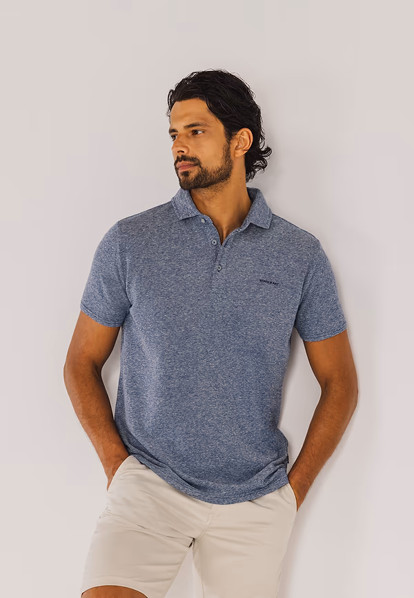 state of art Piqué polo met gemêleerd dessin kobalt/wit